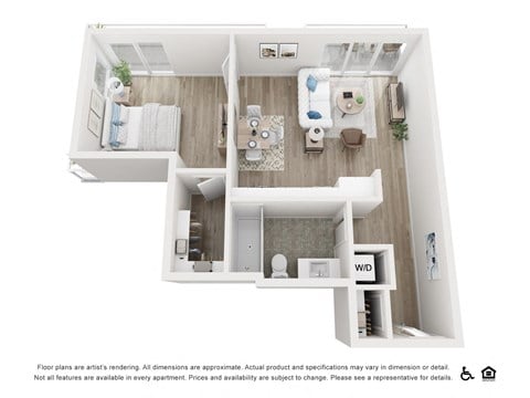 Floor plan for 1 bed, 1 bath, 603 sqft
